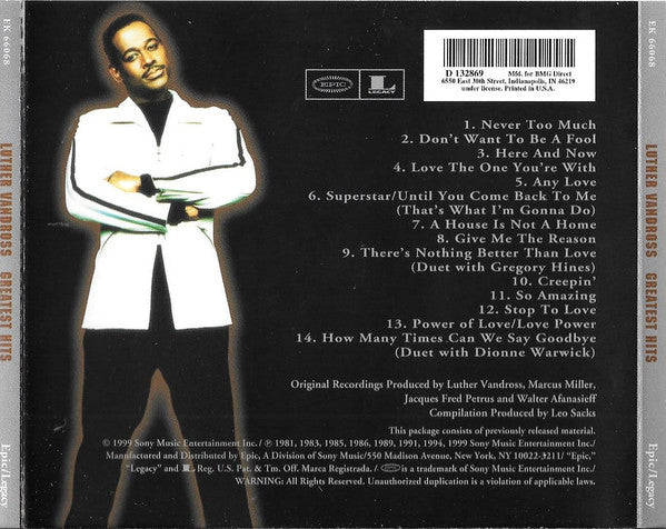 Luther Vandross : Greatest Hits (CD, Comp, Club, RM)