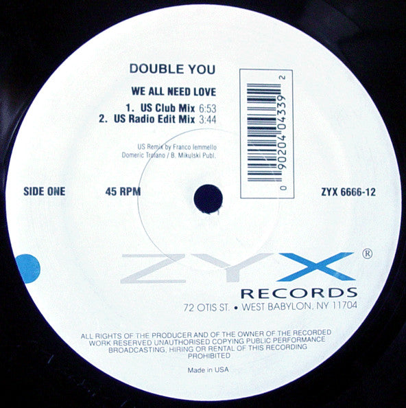 Double You : We All Need Love (Remix) (12", Maxi)