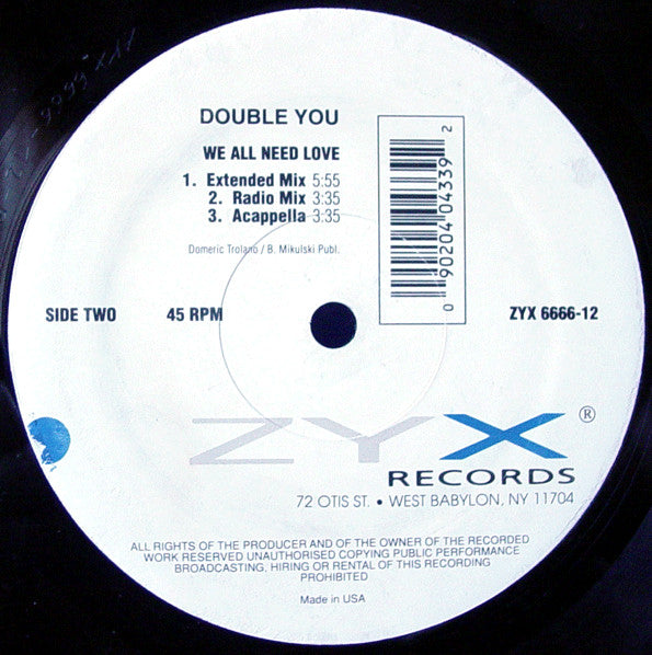 Double You : We All Need Love (Remix) (12", Maxi)