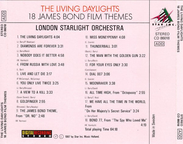 London Starlight Orchestra : The Living Daylights - 18 James Bond Film Themes (CD, Album)