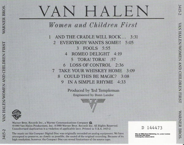 Van Halen : Women And Children First (CD, Album, Club, RE)