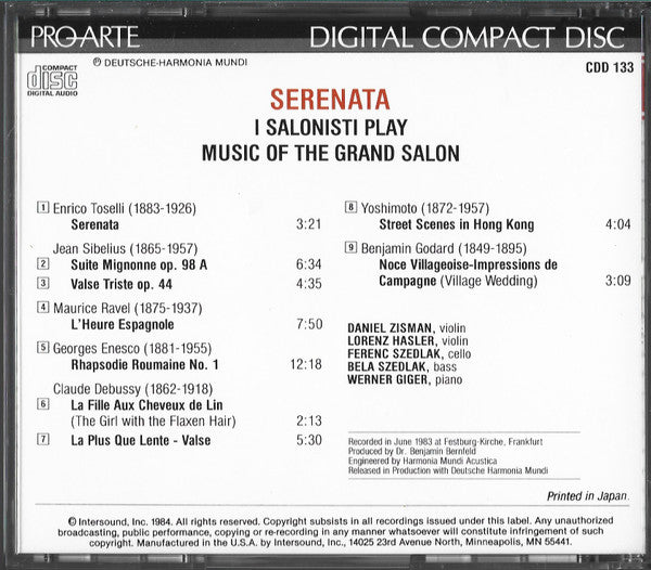 I Salonisti : Serenata - I Salonisti Play Music Of The Grand Salon (CD, Album, Jap)