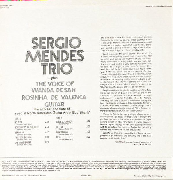 The Sergio Mendes Trio* : So Nice (LP, Album, RE)