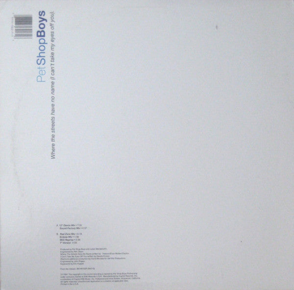 Pet Shop Boys : Where The Streets Have No Name (I Can't Take My Eyes Off You) (12", Single)