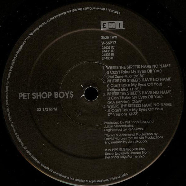 Pet Shop Boys : Where The Streets Have No Name (I Can't Take My Eyes Off You) (12", Single)