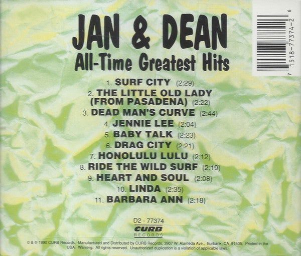 Jan & Dean : All-Time Greatest Hits (CD, Comp)