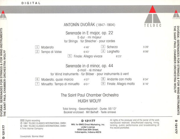 Antonín Dvořák, The Saint Paul Chamber Orchestra, Hugh Wolff : Serenades For Strings & For Wind Instruments (CD, Album, Club)