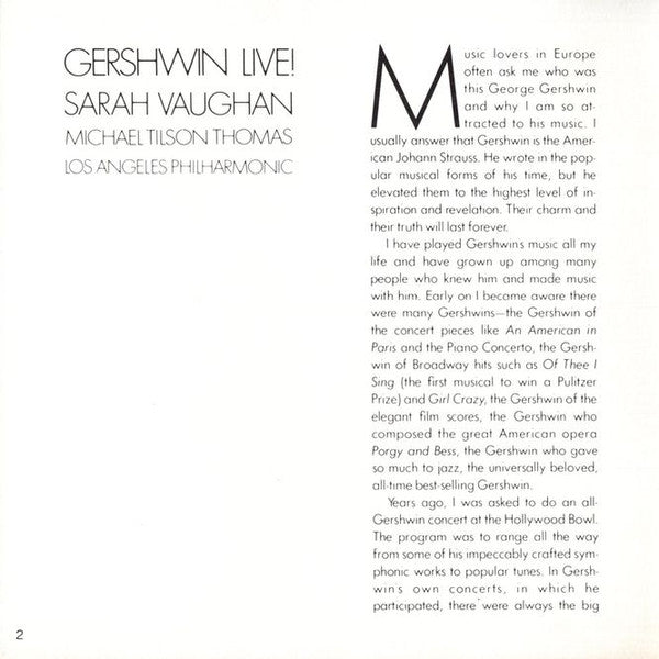 Michael Tilson Thomas | Sarah Vaughan, Los Angeles Philharmonic* : Gershwin Live! (CD, Album)