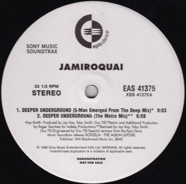 Jamiroquai : Deeper Underground - Remixes By Roger Sanchez (12", Promo)