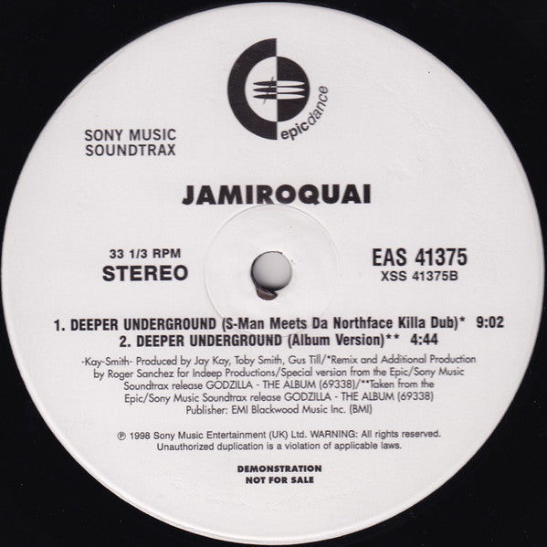 Jamiroquai : Deeper Underground - Remixes By Roger Sanchez (12", Promo)