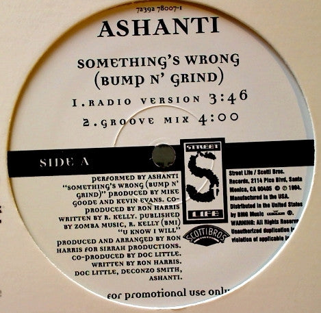 Ashanti (5) : Something's Wrong (Bump N' Grind) (12", Promo)
