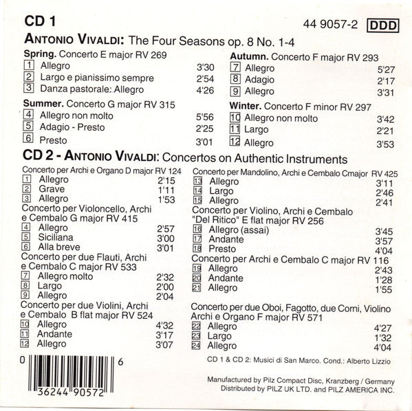Antonio Vivaldi, Alberto Lizzio : The Four Seasons / Concertos On Authentic Instruments (2xCD, Album, RE)
