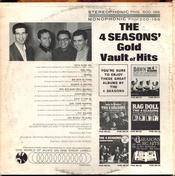 The Four Seasons : The 4 Seasons' Gold Vault Of Hits (LP, Comp, Mono)