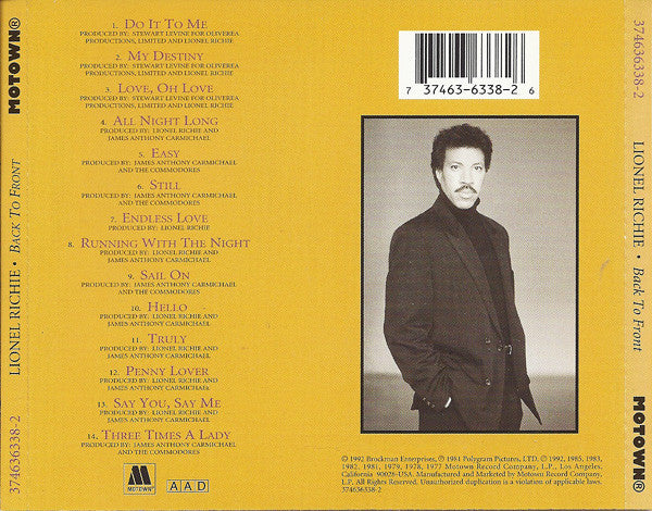 Lionel Richie : Back To Front (CD, Comp)