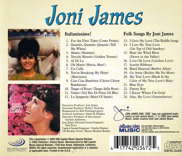 Joni James : Italianissime! / Folk Songs By Joni James (CD, Comp)