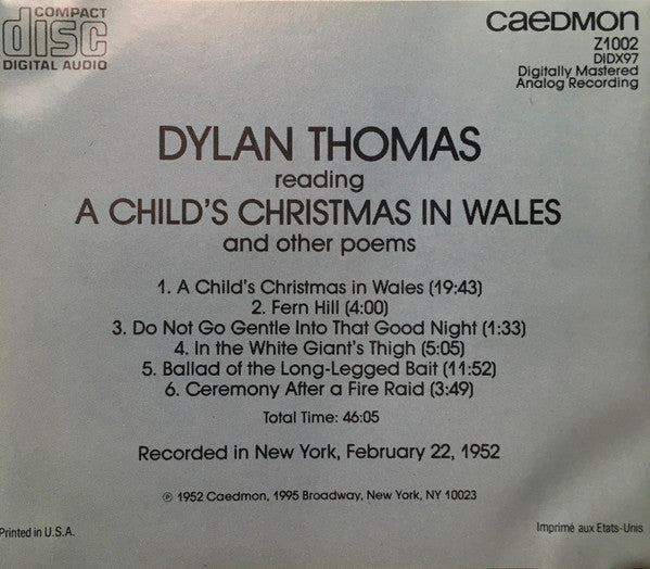 Dylan Thomas : Reading A Child’s Christmas In Wales And Other Poems (CD, Album, RE)