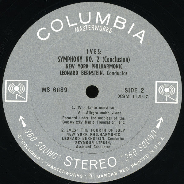 Charles Ives, Leonard Bernstein, New York Philharmonic : Symphony No. 2 And The Fourth Of July (LP, Album, RE, Ter)