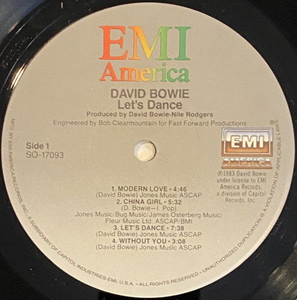 David Bowie : Let's Dance (LP, Album, Jac)