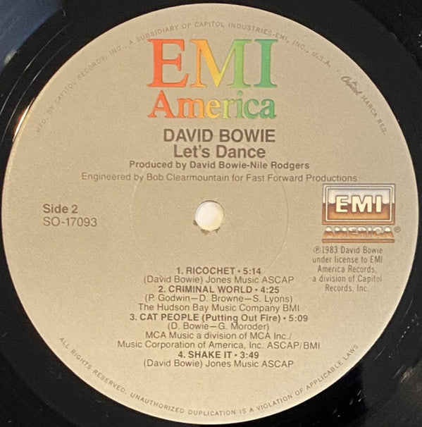 David Bowie : Let's Dance (LP, Album, Jac)