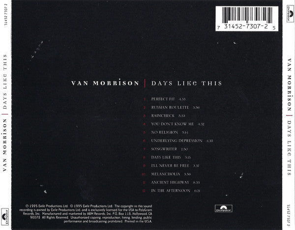 Van Morrison : Days Like This (CD, Album, RE, UML)