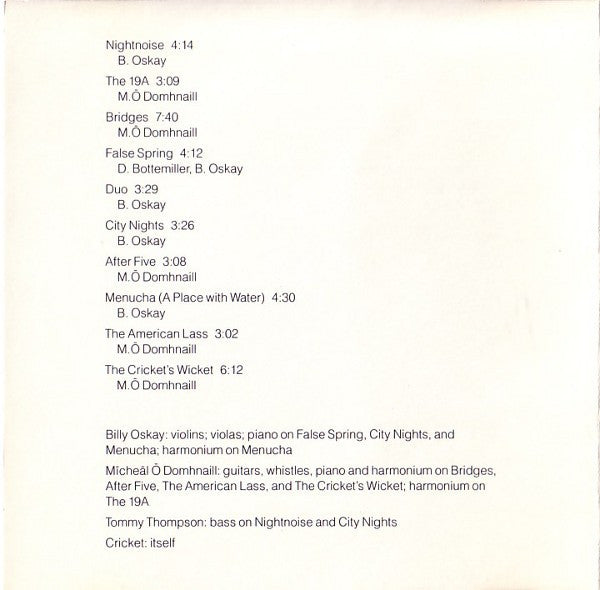 Billy Oskay And Mīcheāl Ō Domhnaill* : Nightnoise (CD, Album, RE)