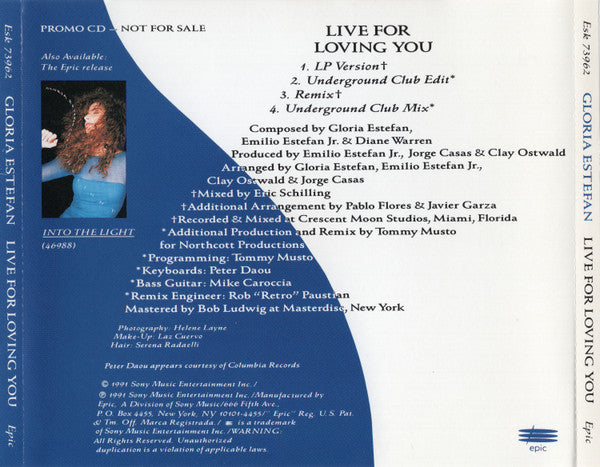 Gloria Estefan : Live For Loving You (CD, Single, Promo)