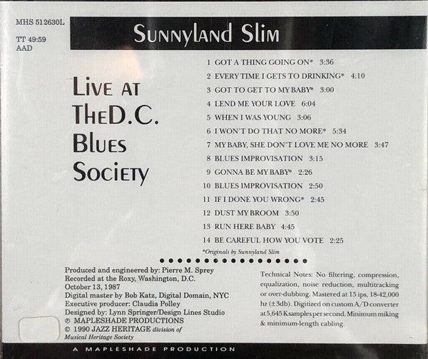 Sunnyland Slim : Live At The D.C. Blues Society (CD, Album)