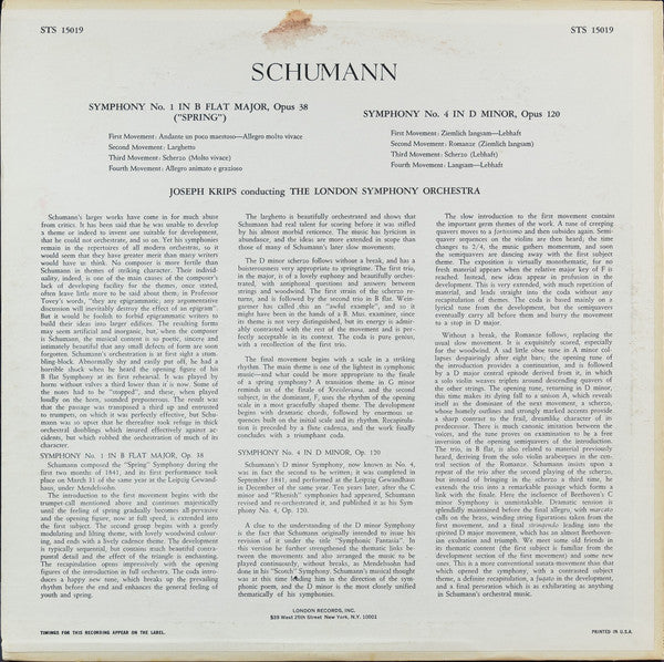 Schumann*, The London Symphony Orchestra*, Krips* : Symphony No. 1 "Spring" ∙ Symphony No. 4 (LP, Album, RE, RP)