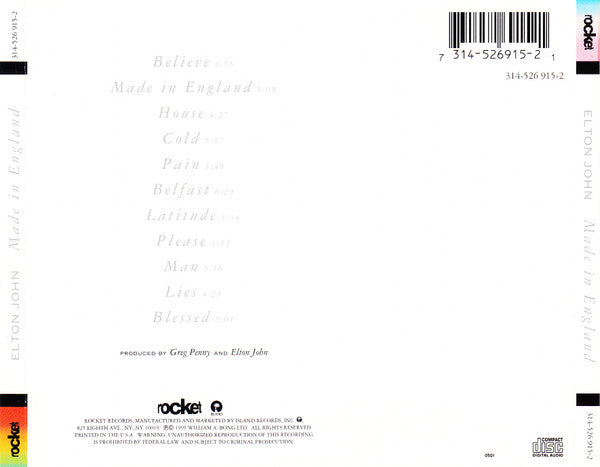 Elton John : Made In England (CD, Album)