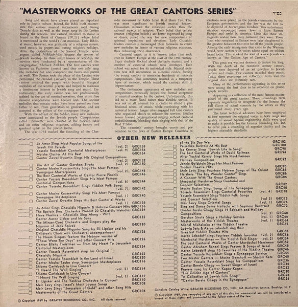 Joseph Shlisky : The Best Cantorial Works Of Joseph Shlisky (LP)