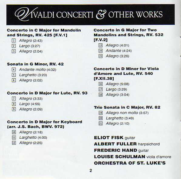 Eliot Fisk : Vivaldi Concerti & Other Works (CD, Album, Club)