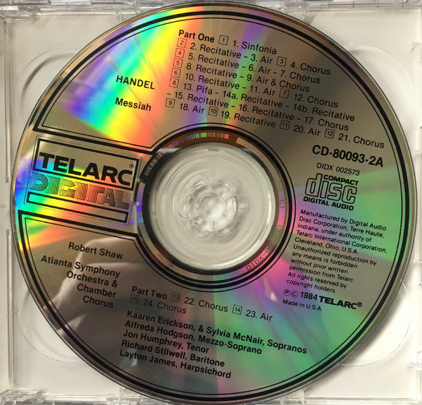 Handel*, Robert Shaw / Kaaren Erickson / Sylvia McNair / Alfreda Hodgson / Jon Humphrey / Richard Stilwell / Atlanta Symphony Orchestra & Chamber Choir* : Messiah - Favorite Choruses & Arias (CD, Album, Comp)