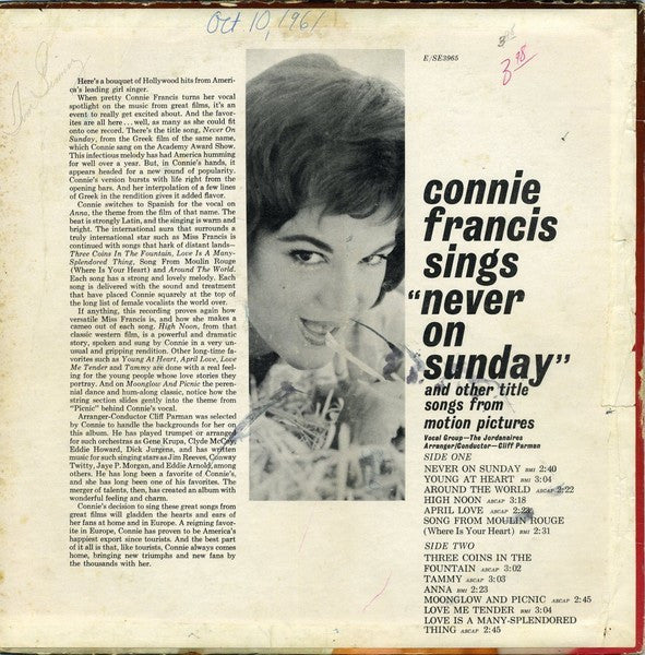 Connie Francis : Never On Sunday (LP, Mono)
