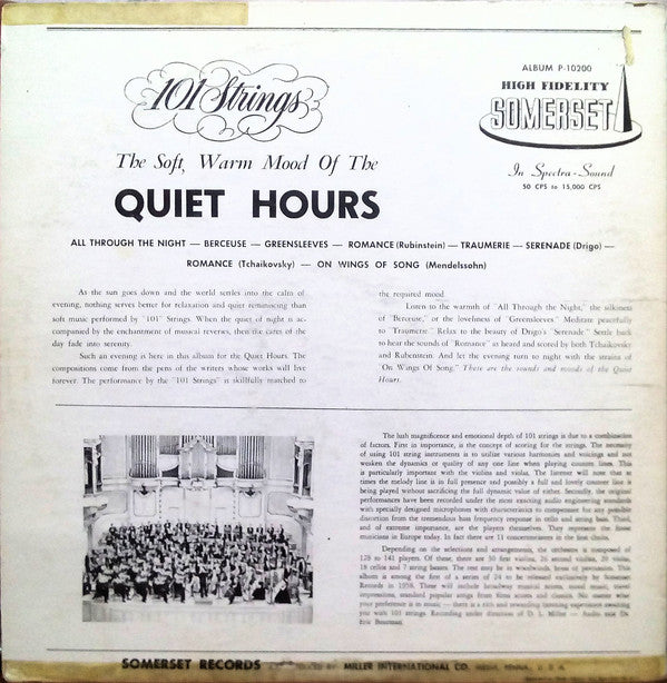 101 Strings : The Quiet Hours (LP, Album, Mono)