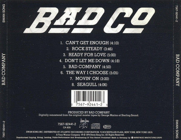 Bad Company (3) : Bad Company (CD, Album, RE, RM)