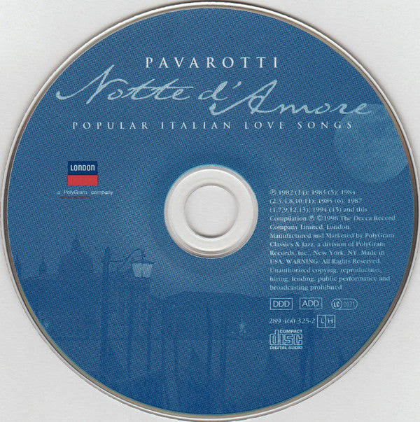 Luciano Pavarotti : Notte D'Amore - Popular Italian Love Songs (CD, Comp)