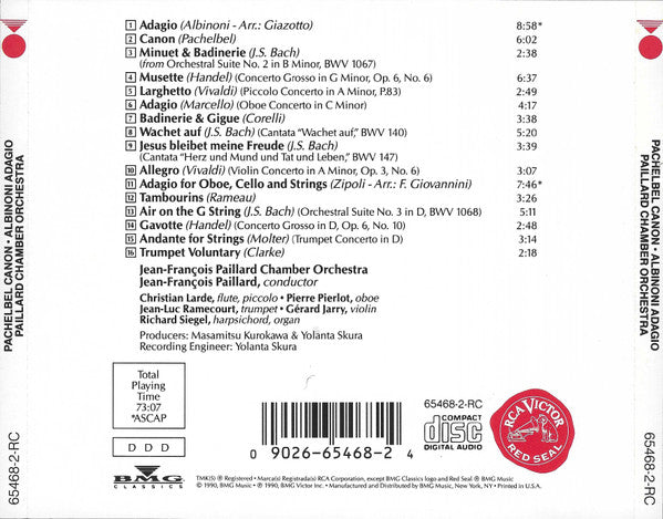Jean-François Paillard Chamber Orchestra* : The Pachelbel Canon, Albinoni Adagio, And Other Baroque Melodies (CD)