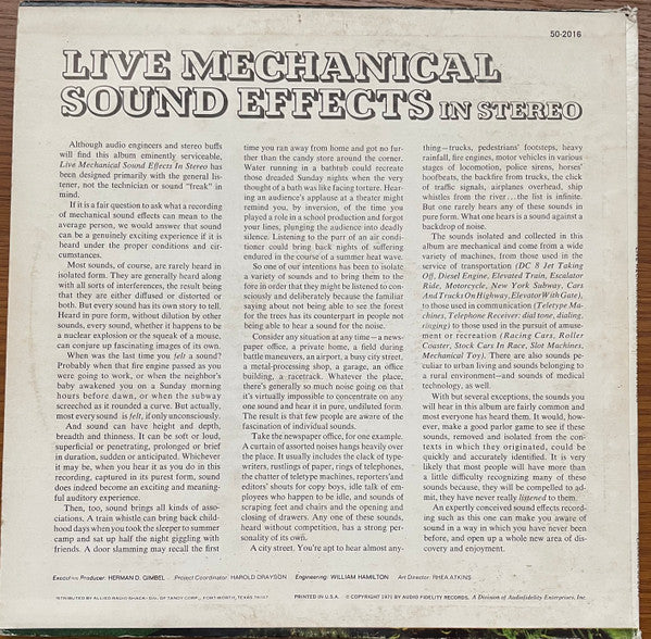 No Artist : Live Mechanical Sound Effects In Stereo (LP, Album)