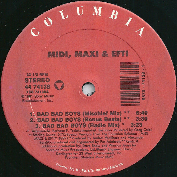 Midi Maxi & Efti* : Bad Bad Boys (12", Maxi)