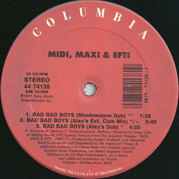 Midi Maxi & Efti* : Bad Bad Boys (12", Maxi)