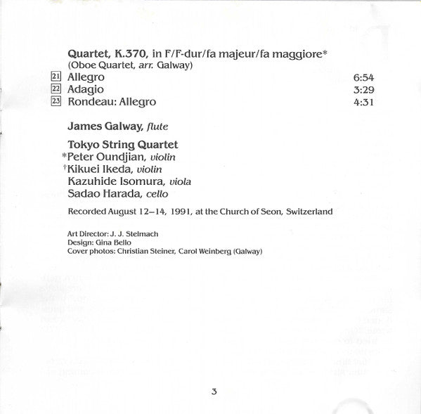 Mozart*, James Galway, Tokyo String Quartet : Flute Quartets (CD, Album)