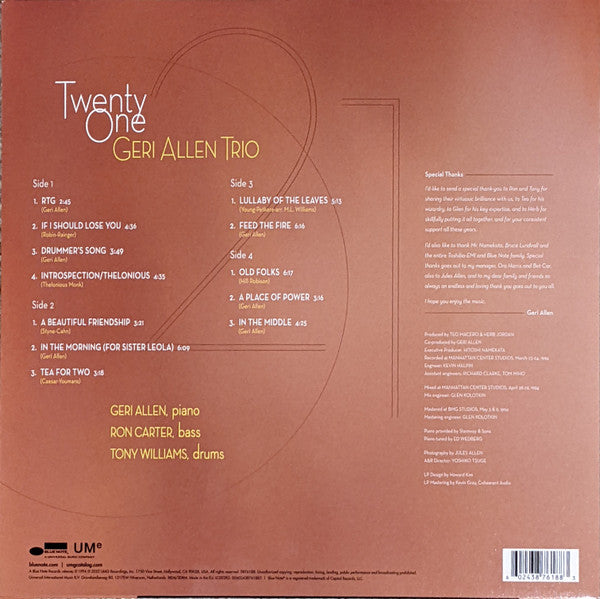 Geri Allen Trio With Ron Carter, Tony Williams* : Twenty One (2xLP, Album, RE, 180)