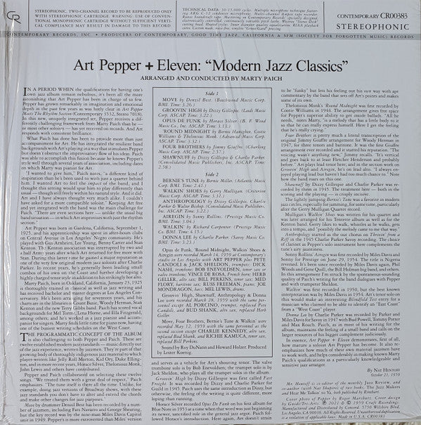 Art Pepper : Art Pepper + Eleven "Modern Jazz Classics" (LP, Album, RE, 180)