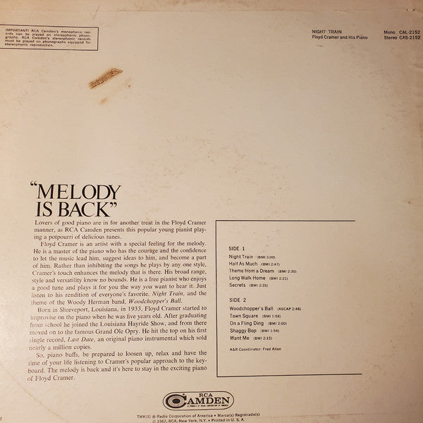 Floyd Cramer : Night Train (LP, Album)