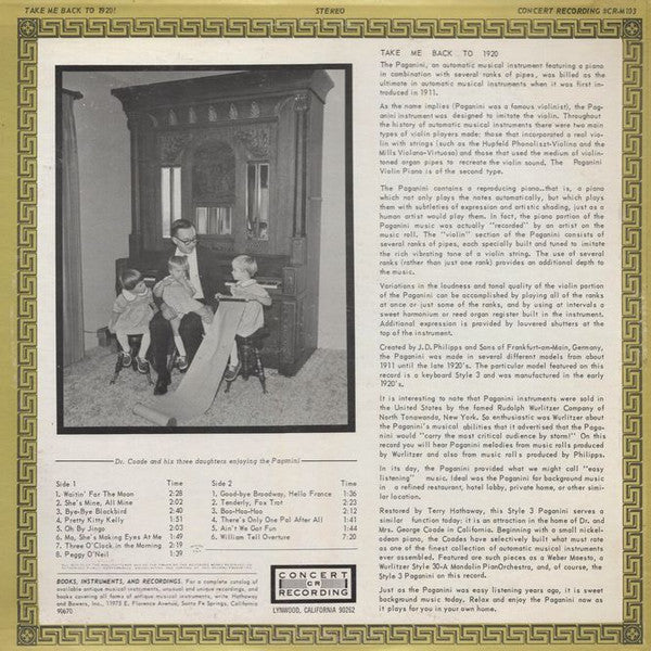 Unknown Artist : Take Me Back To 1920! - Paganini Performances (LP)