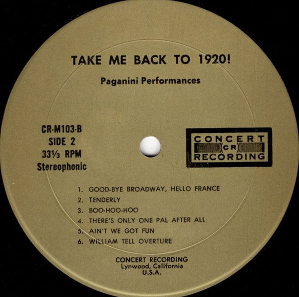Unknown Artist : Take Me Back To 1920! - Paganini Performances (LP)