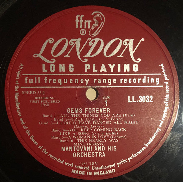 Mantovani And His Orchestra : Gems Forever (LP, Album, Mono, Roc)