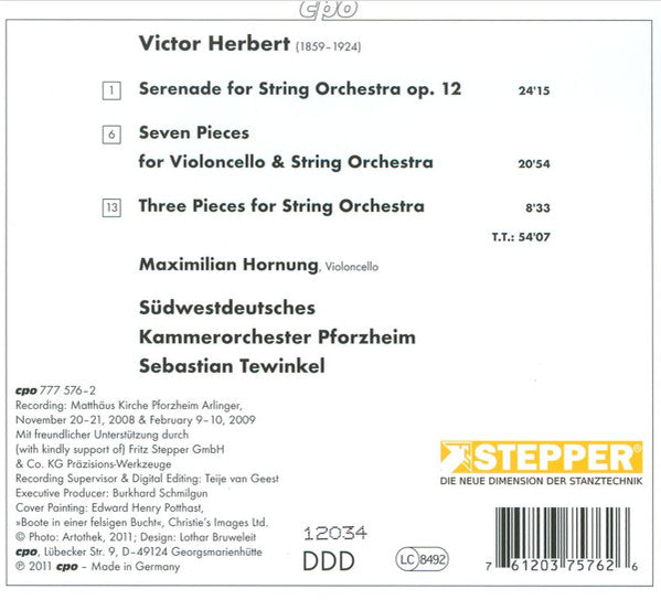 Victor Herbert - Maximilian Hornung, Südwestdeutsches Kammerorchester Pforzheim*, Sebastian Tewinkel : Serenade (Works For Cello & Strings) (CD, Album, Num)