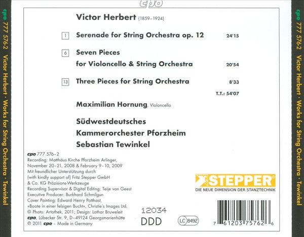 Victor Herbert - Maximilian Hornung, Südwestdeutsches Kammerorchester Pforzheim*, Sebastian Tewinkel : Serenade (Works For Cello & Strings) (CD, Album, Num)