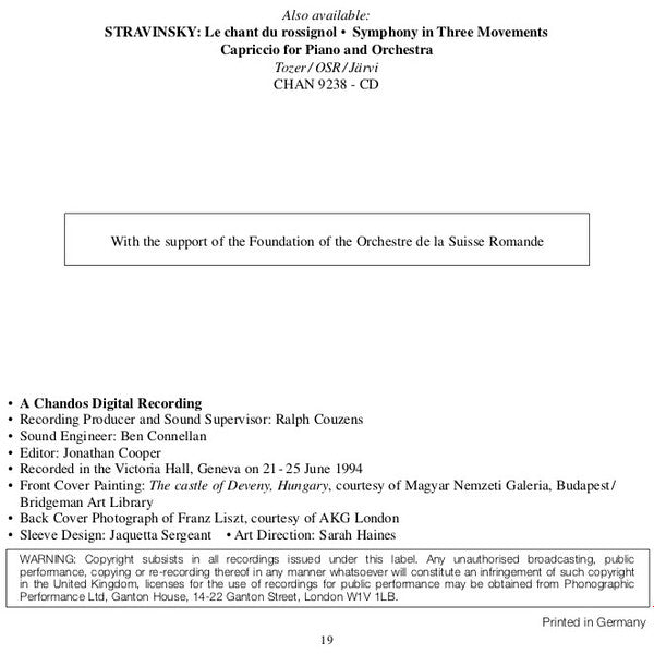 Franz Liszt, Geoffrey Tozer (2), Orchestre De La Suisse Romande*, Neeme Järvi : Piano Concertos 1 & 2 / Les Preludes / Mazeppa (CD)